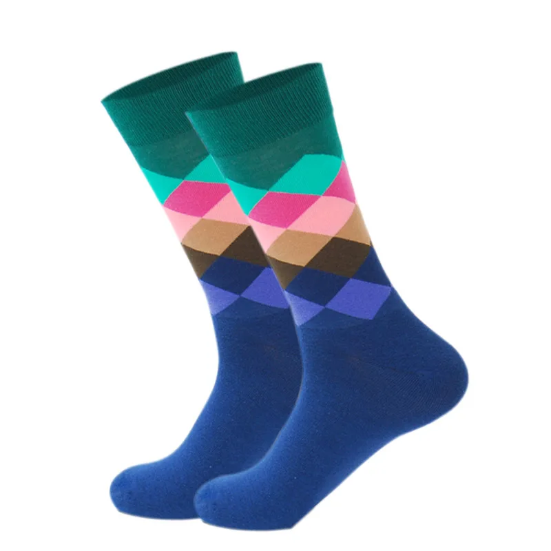 Мужские забавные счастливые носки, красивый абзац, ромбовидный узор, Аргайл, три-ди, мужские носки с геометрическим рисунком, забавные чёсаные хлопковые носки - Цвет: MM0367-6-jc