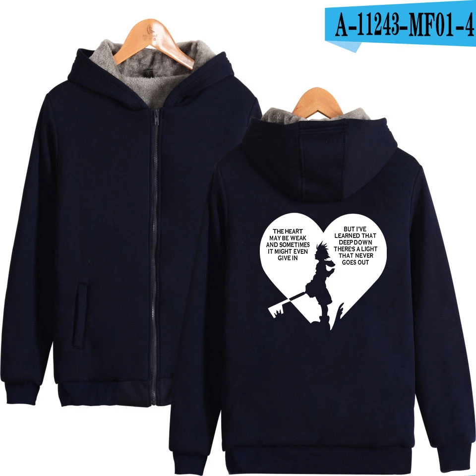 navyblue Kingdom hearts толстовка на молнии для мужчин и женщин, Новое поступление, зимняя теплая утепленная толстовка на молнии с капюшоном с длинными рукавами, белая толстовка - Цвет: navyblue