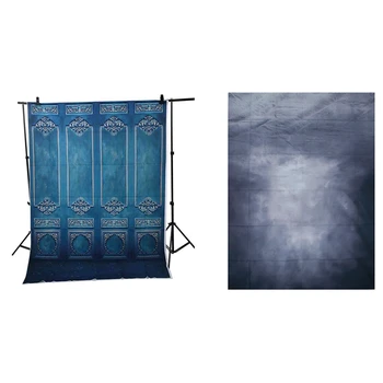 

2 Pcs 5X7FT Vintage Background Wedding Portrait Studio Model Backdrop, White-Dark Gray & Blue
