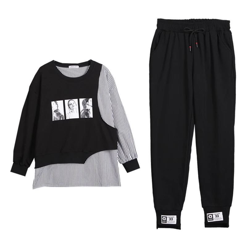 Women's sports suit Large Plus Size tracksuit T Shirt+pants two piece set Top And Pant clothes Matching Set Fashion Print Set