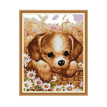 

Dog Cross Stitch Patterns 14ct Printed Canvas Cross Stitch Embroidery 11ct Counted Fabric DIY Needlework Kits DMC Threads Crafts