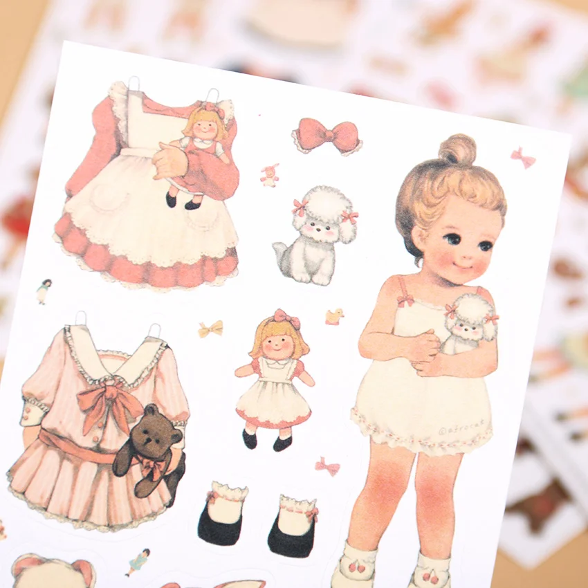 New Cute Creative Stickers Paper Girl Combination Paper Doll Mate Diary Notebook Label Stationery Sticker 6 PCS/Pack