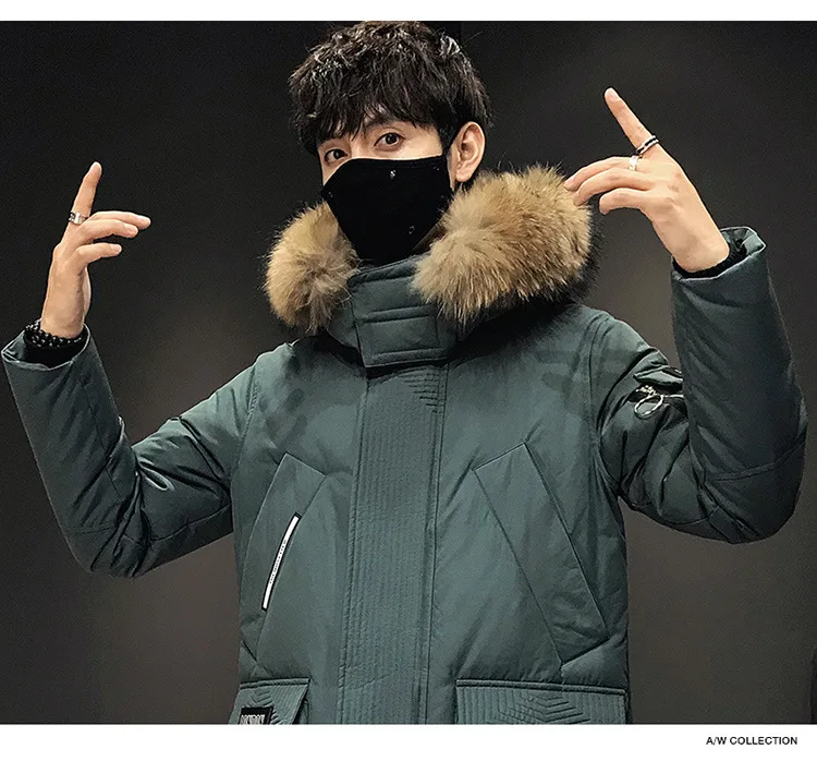 Down Jacket Men's New Style Fashion Large Fur Collar Women's COUPLE'S Workwear Mid-length Thick over-the-Knee Warm Coat