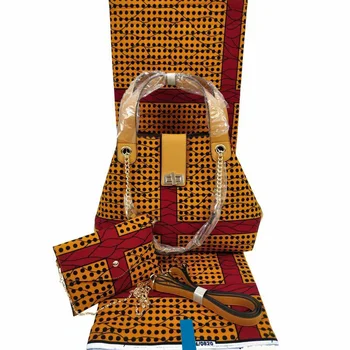 

african kitenge wax print fabric high quality anakra bag set matching 6 yards 100% cotton fabric for women wedding party