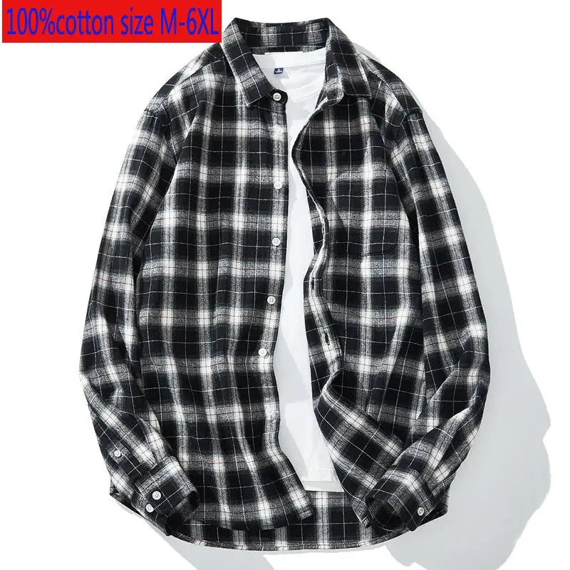 New Men Autumn Long Sleeve Casual 100%pure Cotton Handsome Plaid Casual Shirts Flannel Large Plus Size SML XL2XL 3XL 4XL 5XL 6XL - Цвет: F255