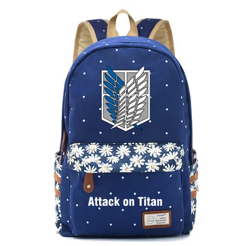 

New Hot Anime Attack on Titan Backpack for Women Girls Cute Canvas Shingeki No Kyojin Bag Flowers Wave Point Backpack Travel Bag