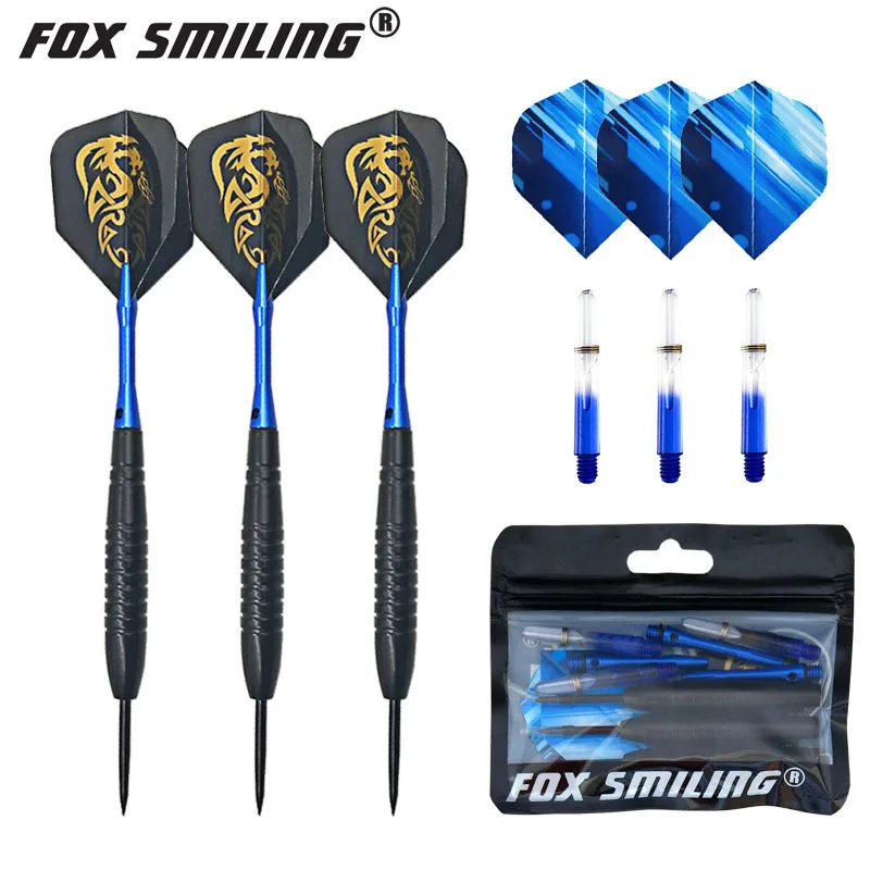 Fox Smiling 3 шт. 23 г профессиональные стальные дротики с игольчатым наконечником алюминиевые дротики валы Дракон дардос перо аксессуары для игры в Дартс