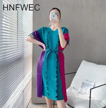 

French niche pleated dresses for women 2020 new summer fashion color block patchwork ruffles dress with belt new T501