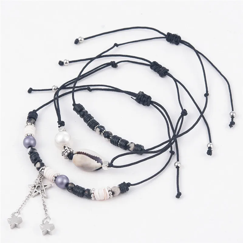 3 шт./компл. Boho Для женщин Оболочка жемчужные бусы, натуральный камень, сердечко с бахромой в виде звезд, с украшением в виде кристаллов браслет подарок на летнюю вечеринку браслет-напульсник, высочайшего качества, senhora