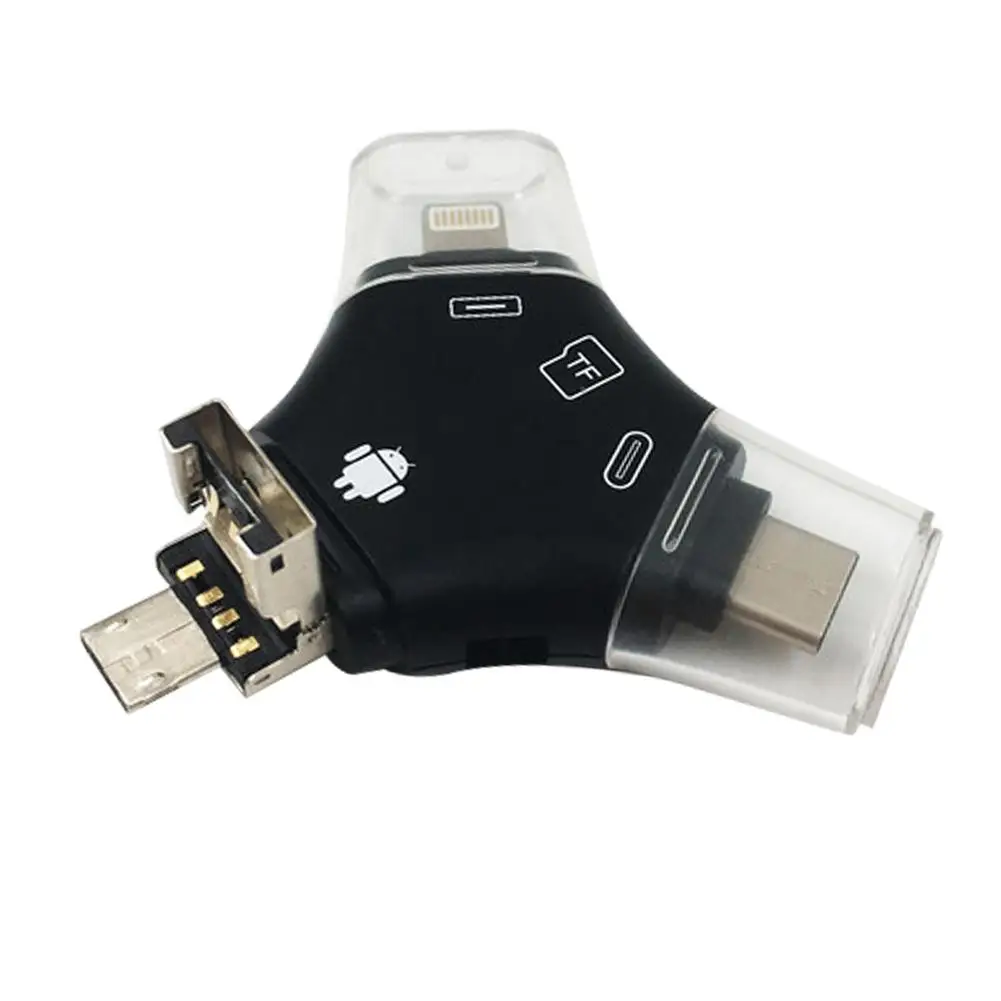 Black 4 в 1 универсальный USB флэш-диск кардридер USB OTG Портативный SD кард-ридер для Apple, Android Тип-с ПК - Цвет: Black