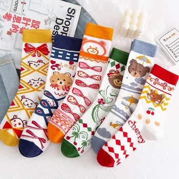 

NEW Harajuku Bear Happy Cartoon Korean Fashion Autumn Winter Cute Cotton Women Japanese Socks Kawaii Funny Gifts for Woman Sock