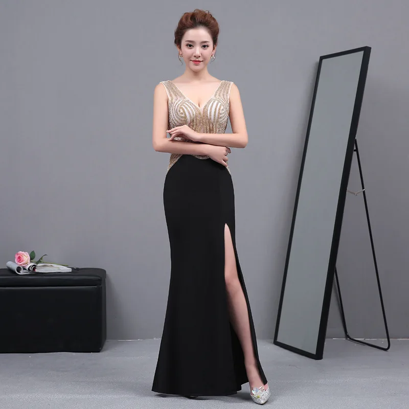 Купальник в стиле русалки пикантные Cheongsam черный современная глубокий v-образный