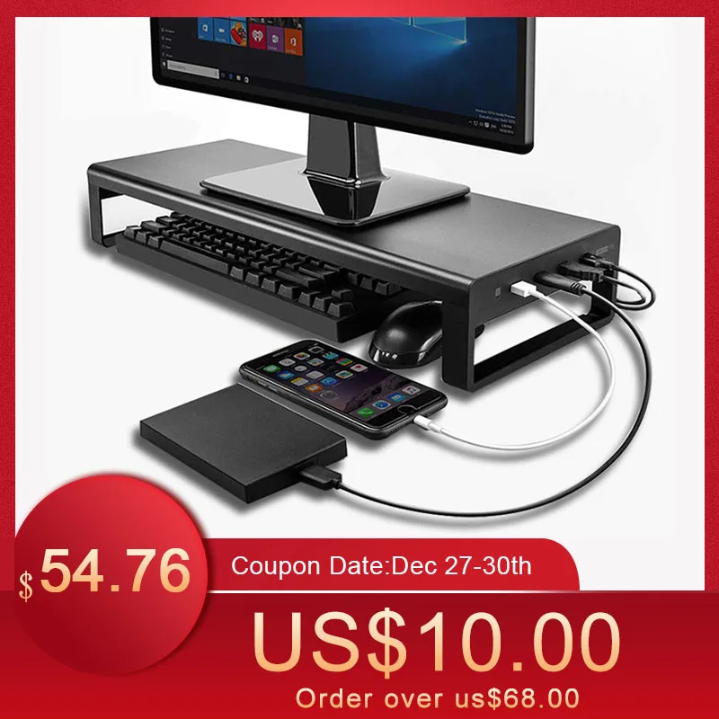  Aluminium Alloy Monitor Stand Computer Base Table With 4 Usb3.0 Laptop Desk