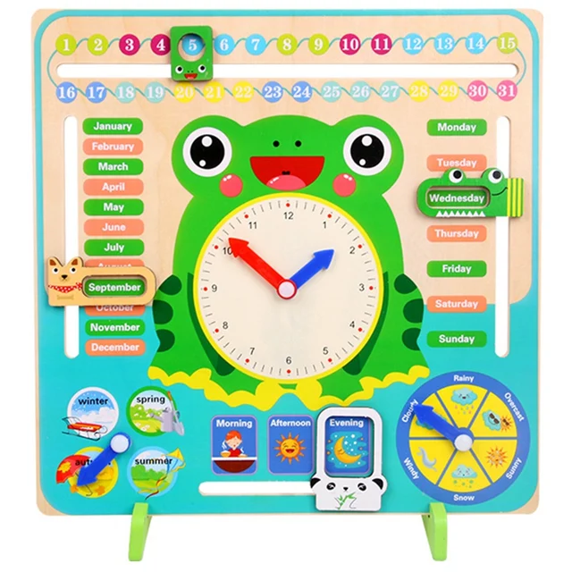 US $15.27 Wooden Toys Baby Weather Season Calendar Clock Time Cognition Preschool Educational Teaching Aids T