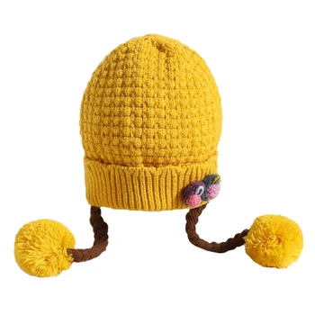 

Winter baby hat with ball new cute kids baby boy girl hat 0-2y flower newborn baby hat baby photography props