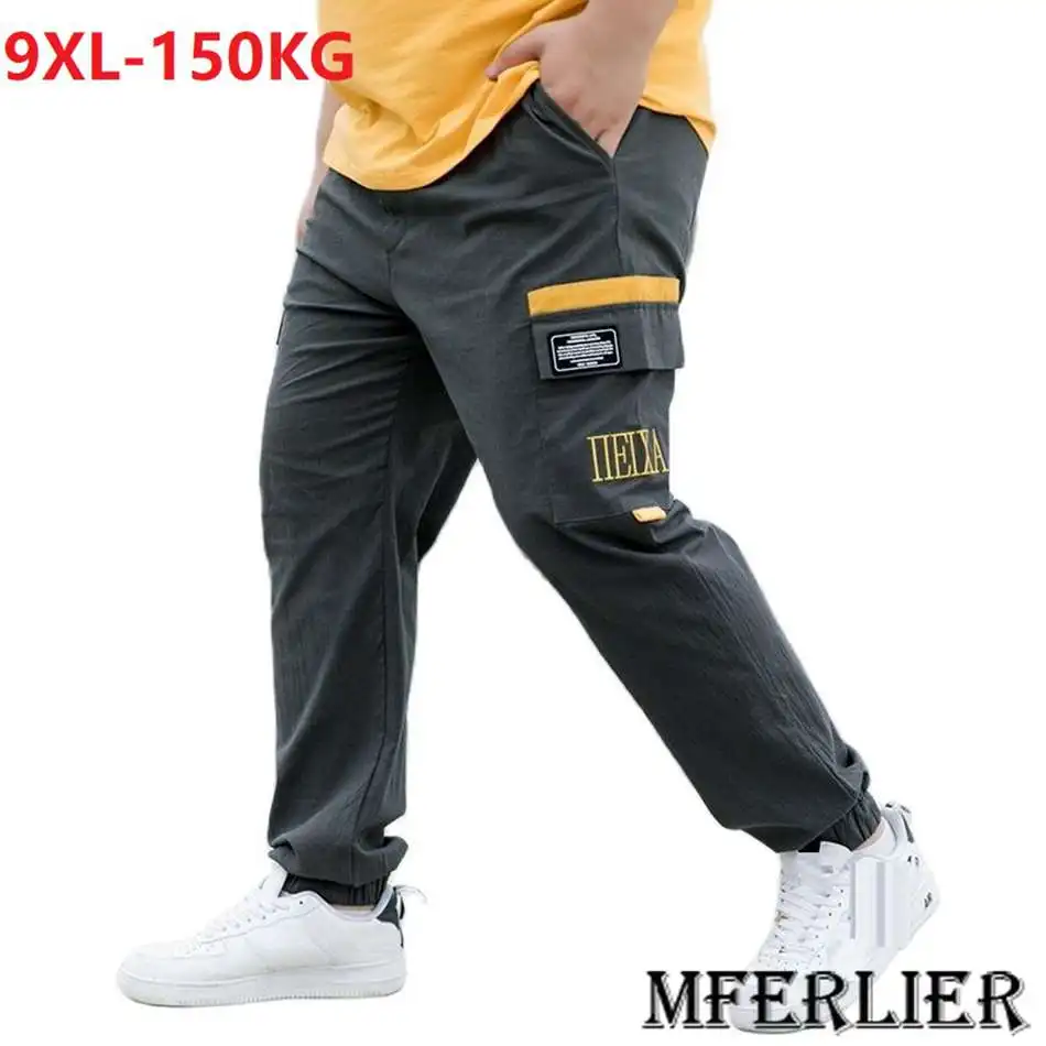 

autumn spring summer men cargo pants safari style plus size 7XL 8XL 9XL letter pockets skateboard high street pants elasticity