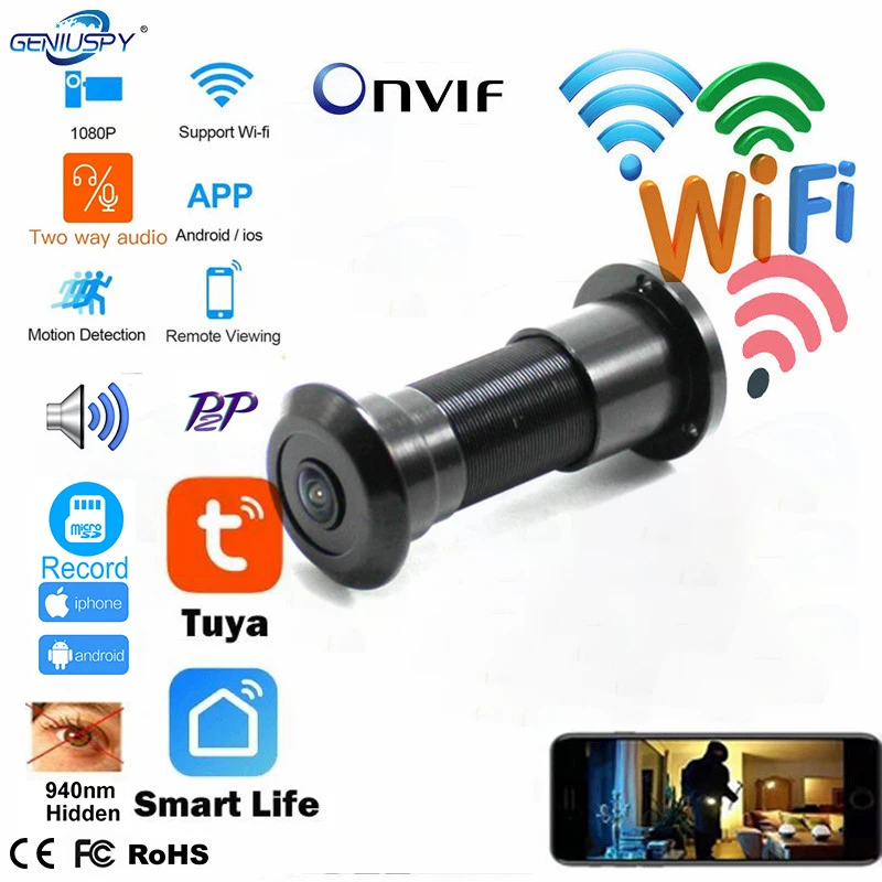 Wi-Fi двухсторонний аудио дверной глазок отверстие для дома 1080P 180 градусов Рыбий