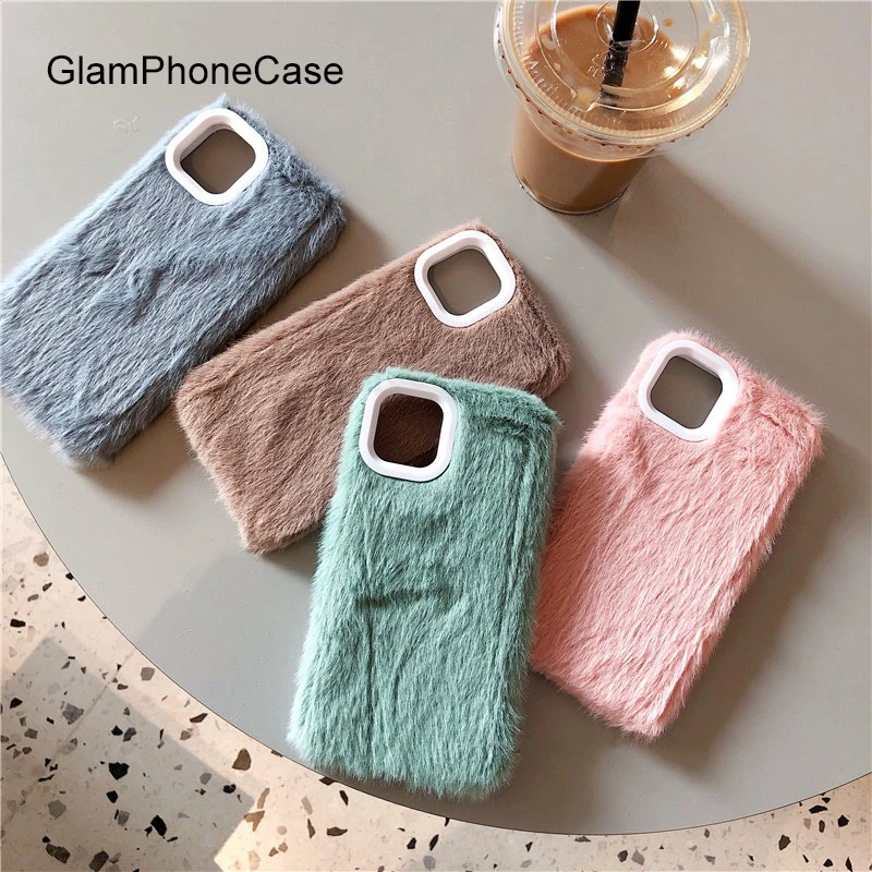 

GlamPhoneCase Solid Color Plush Phone Case For iPhone11Pro/Max X XS Max XR Soft Silicone Cover For iPhone11 7 8 6 6s Plus Case