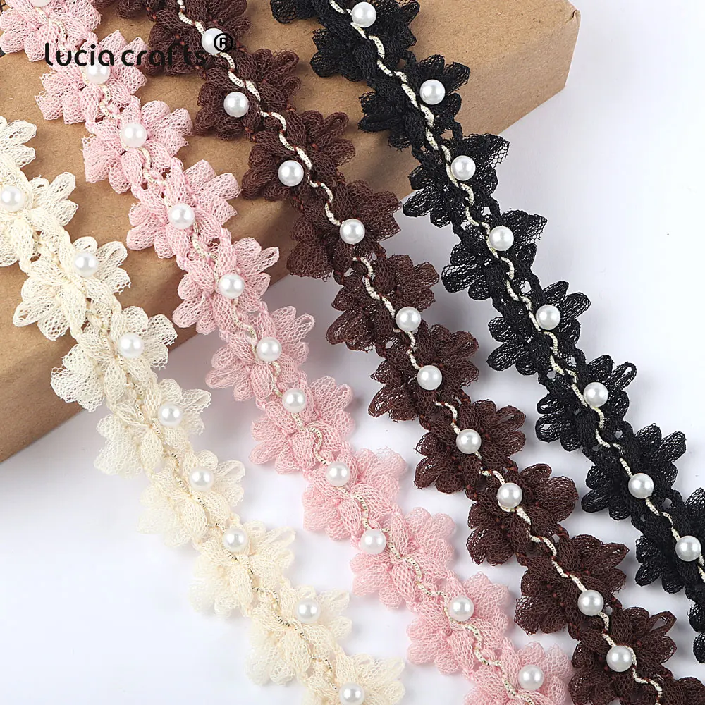 Lucia crafts 25/45 мм Цветочная вышивка кружевная жемчужная отделка ткань аппликация