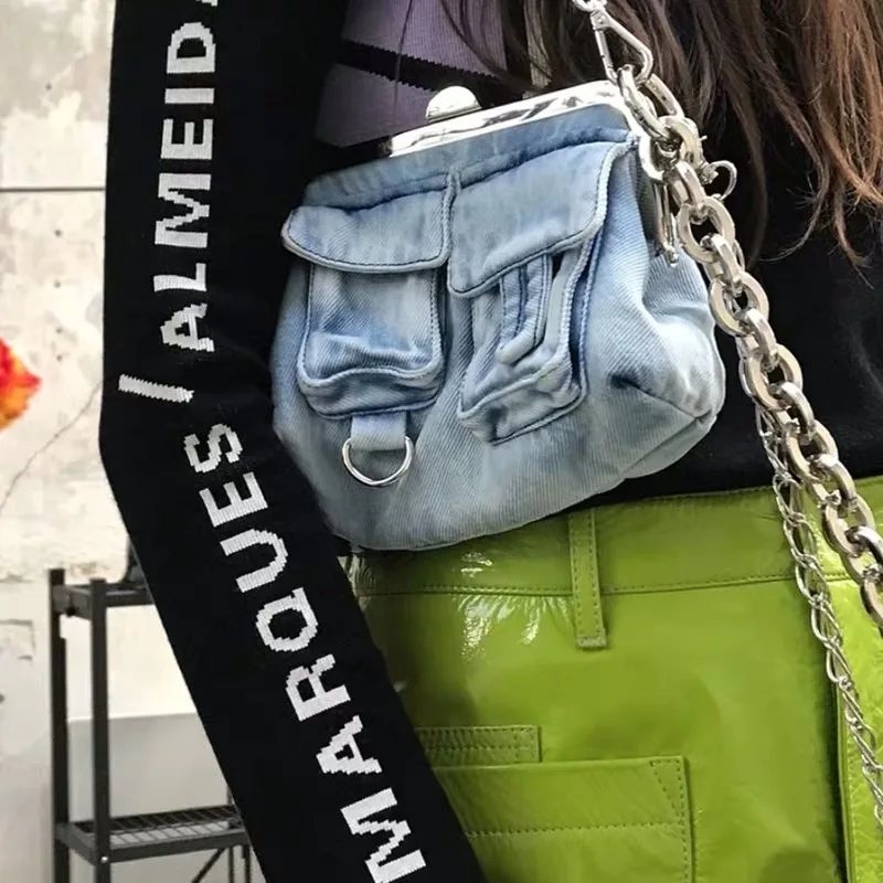 

Denim Women Bags With 3 Belts Jeans Flap Clip Bag HandBags Chain Clutches Messenger Purse Shoulder Bag Carteira Bolsa Feminina