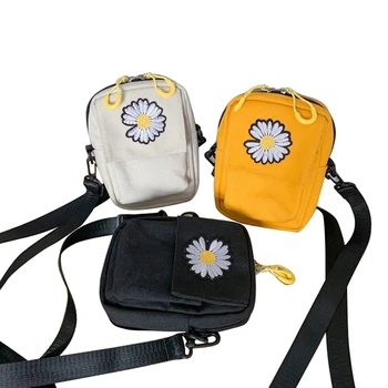 

Pudcoco Flower Embroidery Crossbody Bag Ladies Fashion Small Canvas Bag Shoulder Bag