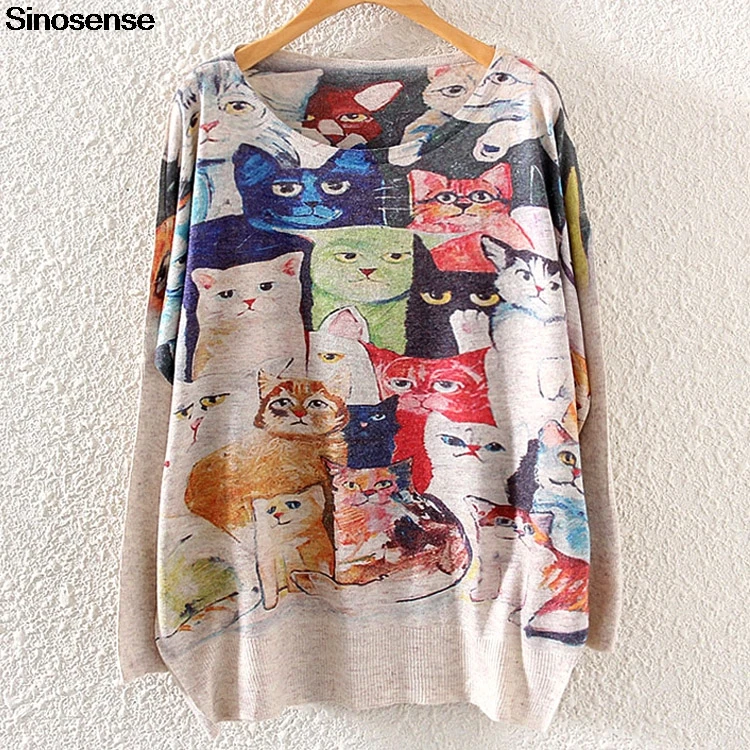 

New 3D Cat Sweater Women Knitted Sweater Autumn Clothing 2019 Loose Knit Tops Pullover Jumper Casual Lightweight Tunic Sweaters
