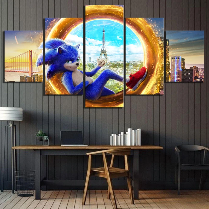 5 шт. холст картины Соник Ежик фильм плакаты постеры стены искусства супер