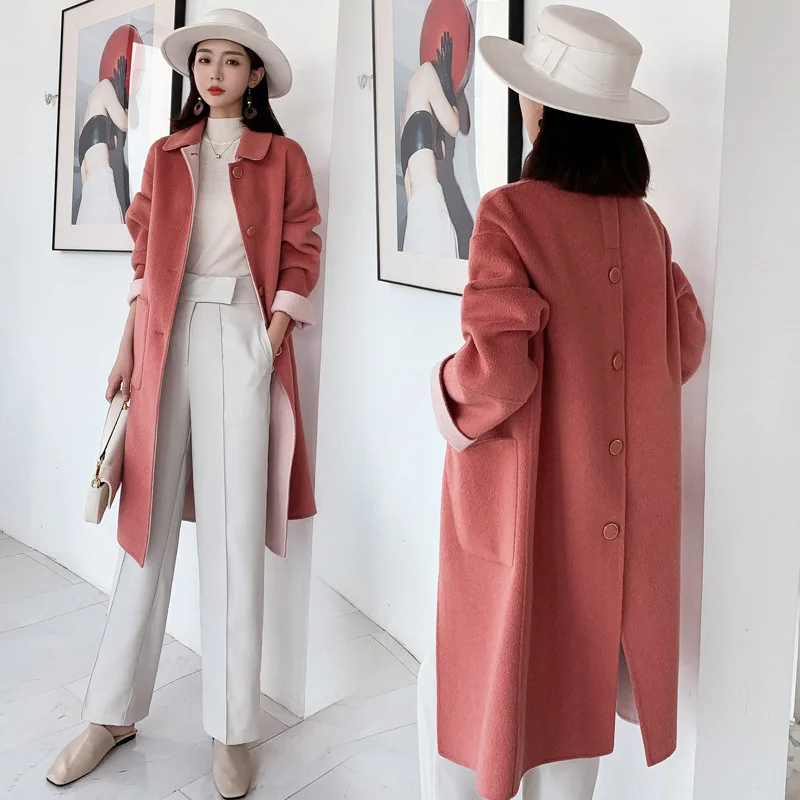 

Light Color Double-sided Fabric Woolen Coat Women's Mid-length South Korea Short-height Hepburn Wind Loose-Fit Woolen Jacket Aut