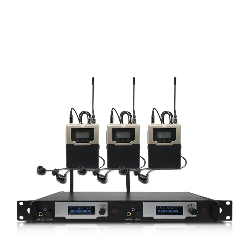 Profesjonalny bezprzewodowy system monitorowania dousznego 2 kanały 4 monitory bodypack, z bezprzewodowym monitoringiem dousznym na scenę Profesjonalny bezprzewodowy system monitorowania dousznego 2 kanały 4 monitory bodypack, z bezprzewodowym monitoringiem dousznym na scenę