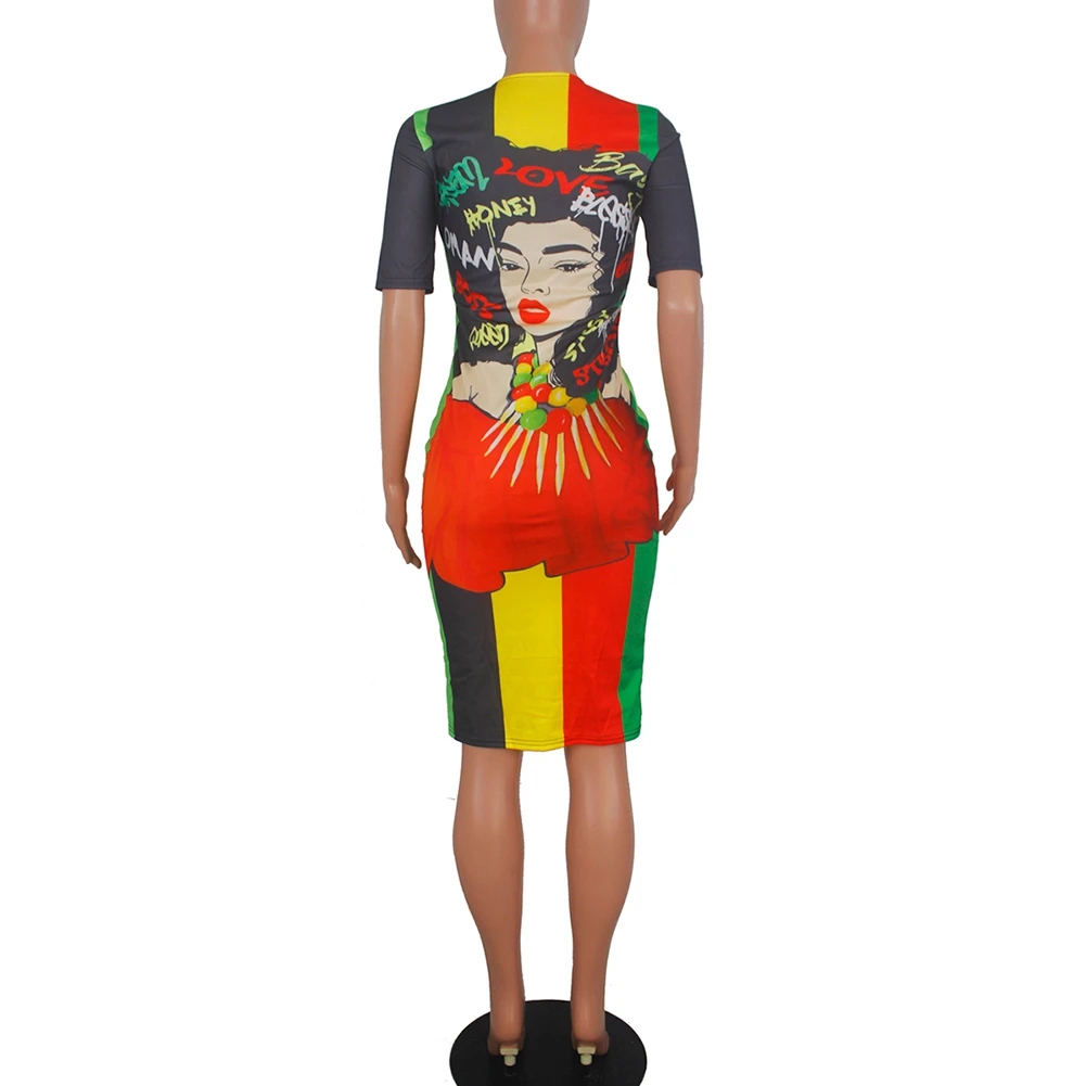 SUNGIFT Дашики женское Африканское сексуальное платье Мода спереди и сзади Аватар Печать О образным вырезом с короткими рукавами Повседневная юбка для похудения