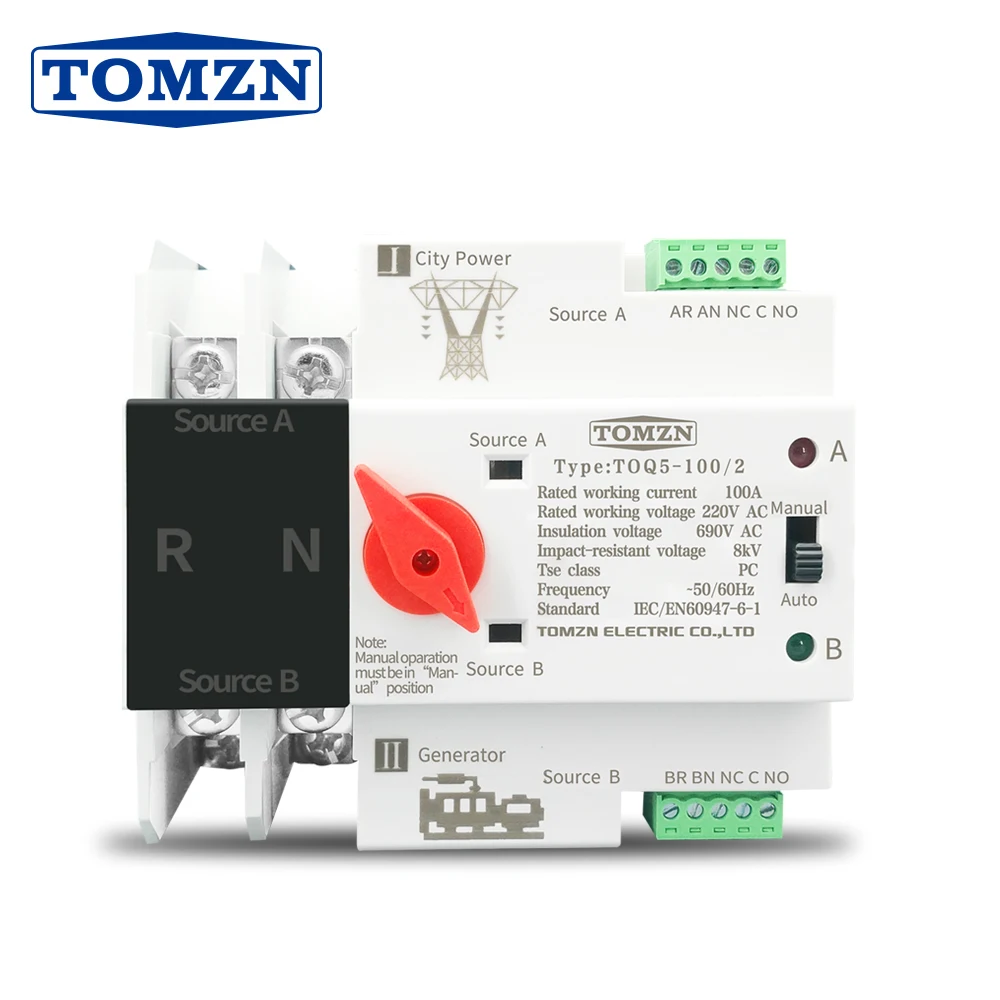 2 p 63a 230 v mcb tipo interruptor de transferencia automatico de potencia dupla ats