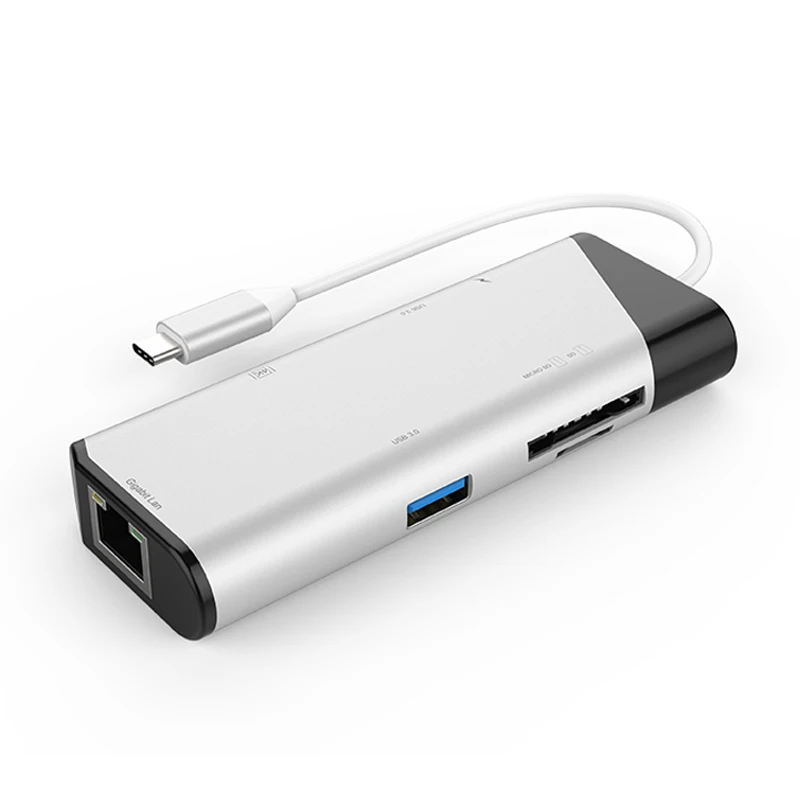 White Многопортовое «7-в-1 концентратор Тип с разъемами типа C и USB3.0 4K HDMI устройство для чтения карт SD TF Ethernet-адаптер док-станция DOM668 - Цвет: White