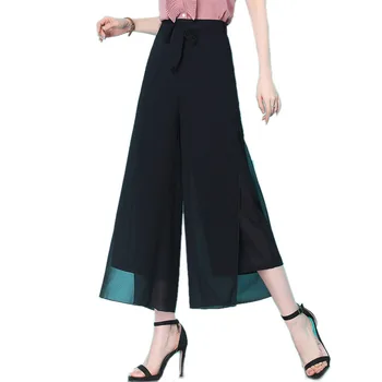 

2020 Summer Autumn Women Chiffon Wide-leg Pants High Waist Full Length Pants Female Fashion Loose Split Chiffon Pants mujer