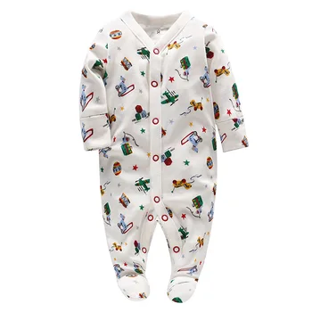 

New Cute Baby Boy footies Newborn Airplane Print Button Clothes Cotton Long Sleeves Pajamas 1