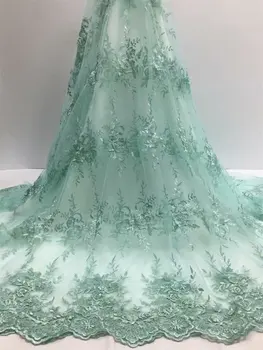 

Green african Very soft lace fabric 2020 Nigerian Tulle Sequence Lace Fabric High Quality Lace For Wedding Dress 5 Yards/lot