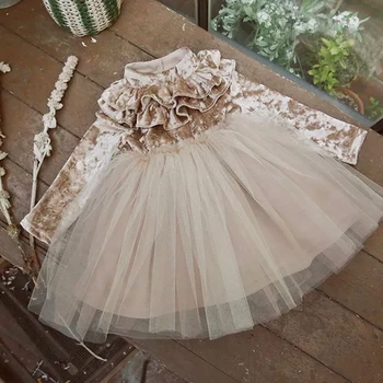 

New 1-6T Baby Girls Princess Dress Kids Velvet Fleece Party Dress Girl Ruffle Tulle Tutu Dress