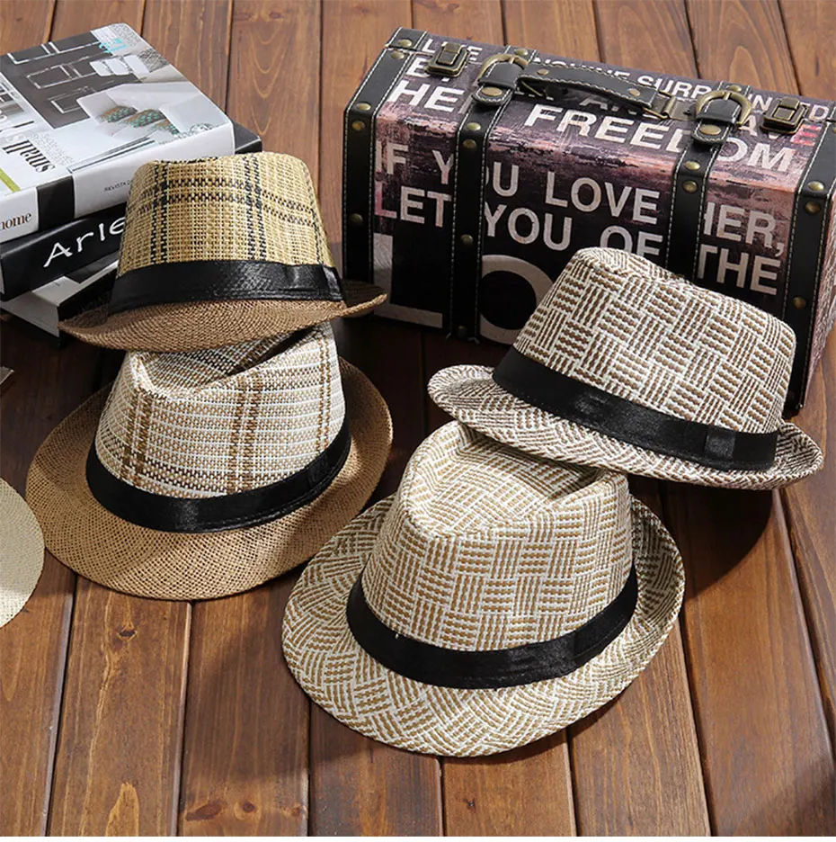 Летняя и осенняя шляпа Панама пляжная соломенная шляпа мужская решетка джаз шляпа женская уличная Повседневная официальная одежда шапки оптом модные шляпы от солнца