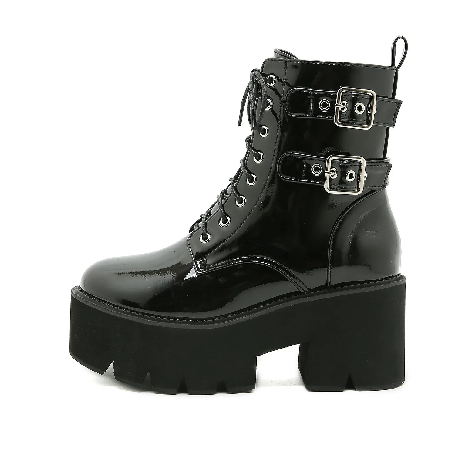 New Autumn Patent leather Women Ankle Boots Fashion Platform Black Fur High Heel Winter Shoes Woman Casual Footwear Large size