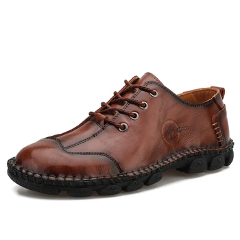 

Spring Autumn Men's Shoes Genuine Leather Outdoor Non-slip Casual Shoes Men Flats Lace-Up Breathable Men's Moccasins 39-48