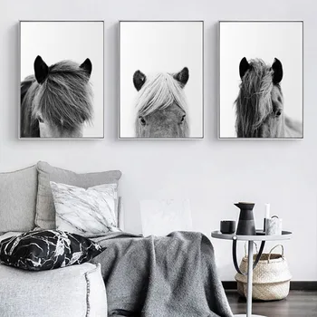 

Minimalist Wall Art Canvas Icelandic Horse Posters Black White Prints Farmhouse Rustic Painting Modern Pictures for Living Room