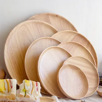

Rubber Wood Round Dinner Plate Rectangle Serving Tray Beef Steak Fruit Snack Tray Japanese Restaurant Food Cutlery Storage Plate