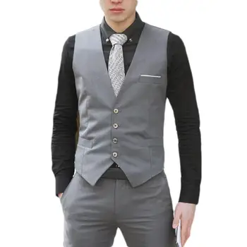 

Business Men 4 Buttons V-Neck Sleeveless Waistcoat Working Wedding Vest