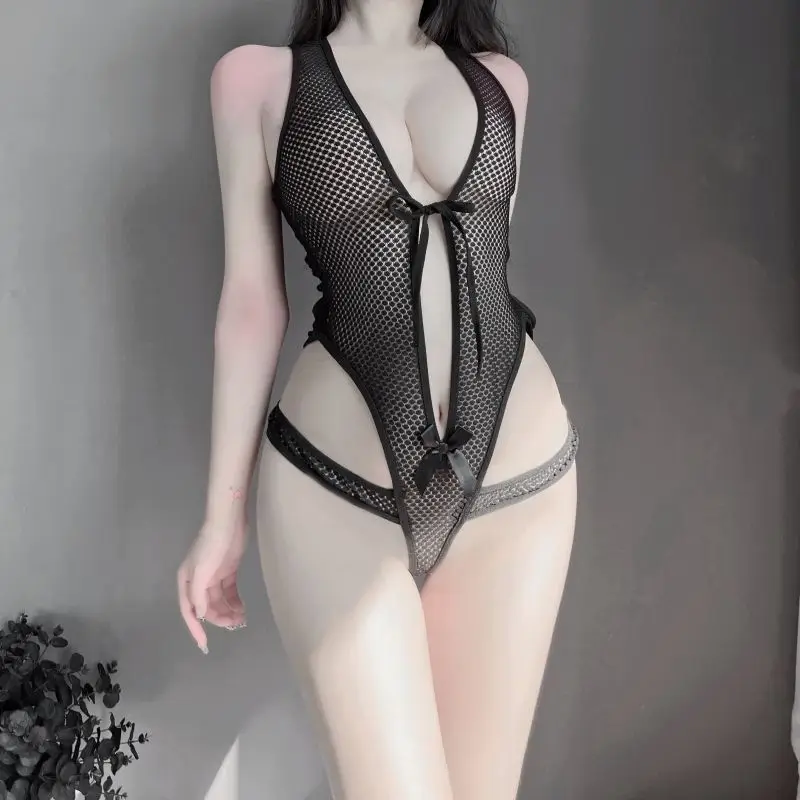 

Women Sexy Lingerie One Piece Lace Black See Through Bodysuit High Stretch Plus Size Teddy Sexy Hollow Out Sleepwear New