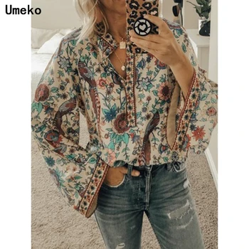 

Umeko 2019 Print Flowers Womens Tops And Blouses Ladies Casual Long Sleeve Turn-down Collar Kimono Chiffon Shirts Blusas Mujer