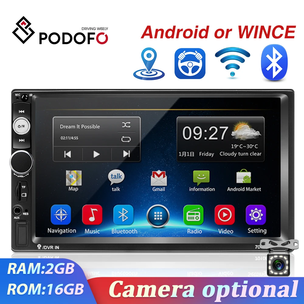 Автомагнитола Podofo мультимедийный плеер на Android/Wince с 7 &quotсенсорным экраном GPS Wi Fi