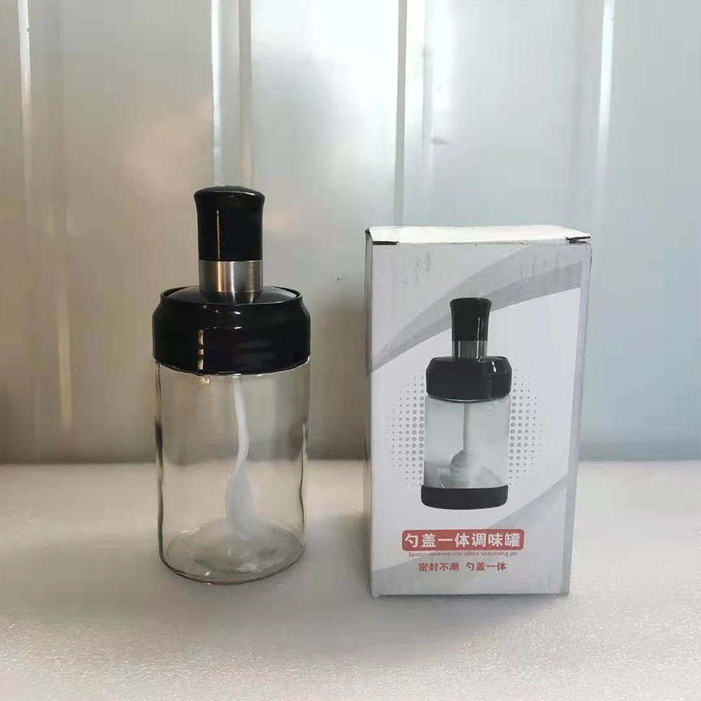 250ml Glass Seasoning Bottle Spoon Cover Kitchen Spice Bottles Pepper Spoon Oil Brush Honey Dispenser Food Storage Container