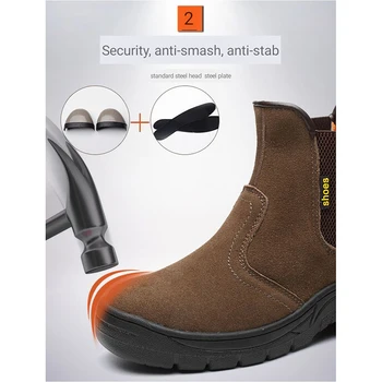 

Men's casual large size welder steel head shoes work safety welding shoes spring and autumn leather platform ankle boots