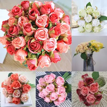 

12 Heads Pretty Charming Artificial Flowers PE Foam Rose Flowers Bride Bouquet Home Wedding Decor Scrap Booking DIY Supplies
