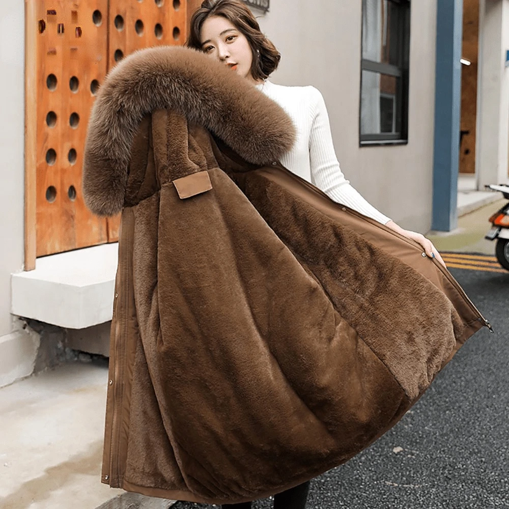 black puffer coat womens 2021 New Fashion Long Winter Coat Women Clothing Wool Liner Hooded Parkas Slim With Fur Collar Warm Winter Jacket Women petite long puffer coat