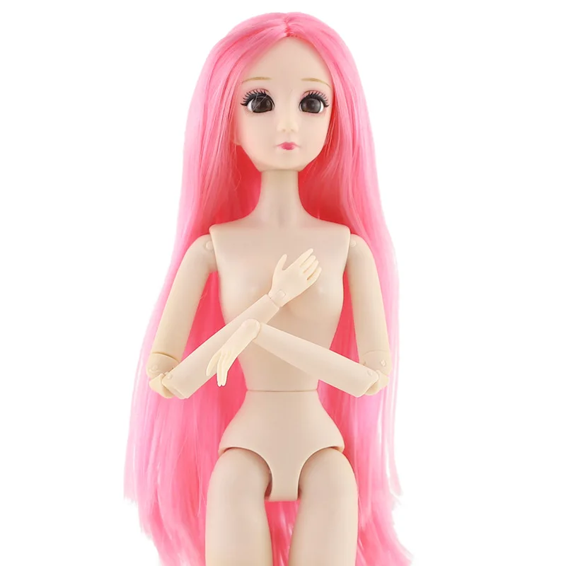 30cm BJD Doll 28 Movable Jointe Dolls 3D Eyes Bjd Plastic Doll for Girls Toys Long Wig Female White Skin Nude Body Fashion Gift 16